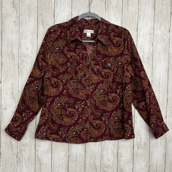 Christopher & Banks Long Sleeve Button Down Paisley Corduroy Cotton Shirt Large - Picture 1 of 7
